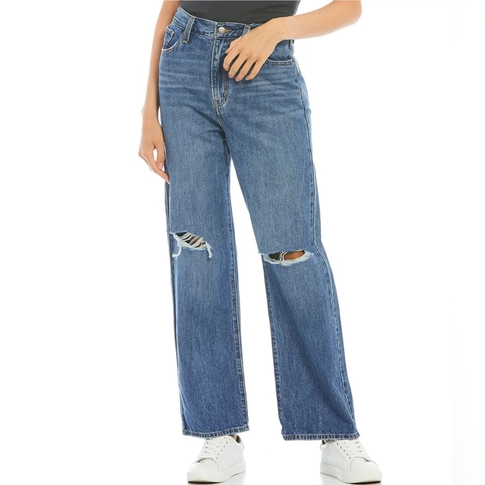Levi’s High Waisted Straight Jeans Distressed Dark Wash  Size 29